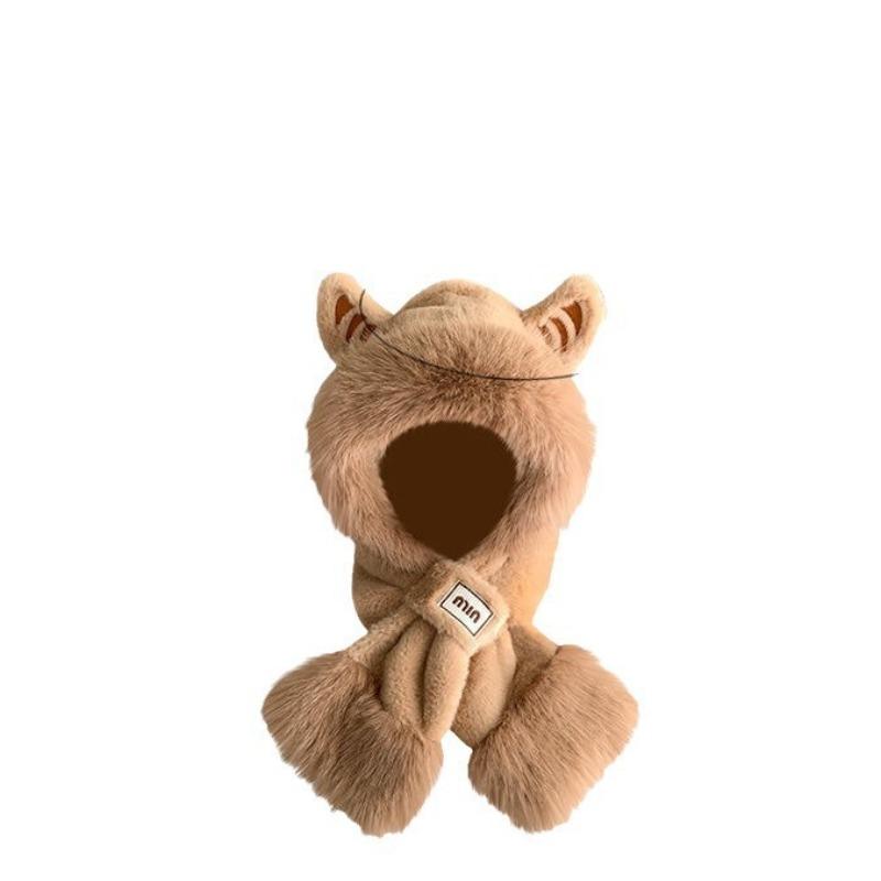 Women's Scarf-Hat Set with Adorable Tiger Ears Winter Thickened Two-Piece Cycling Set Warm Ear Protection Cold-Resistant Plush Hat
