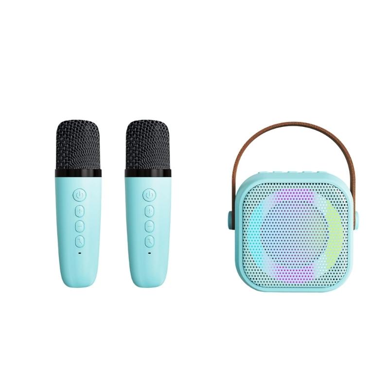 Karaoke Machine For Kids Mini Bluetooth-compatible Speaker with 2 Wireless Microphones Karaoke Kit With LED Light