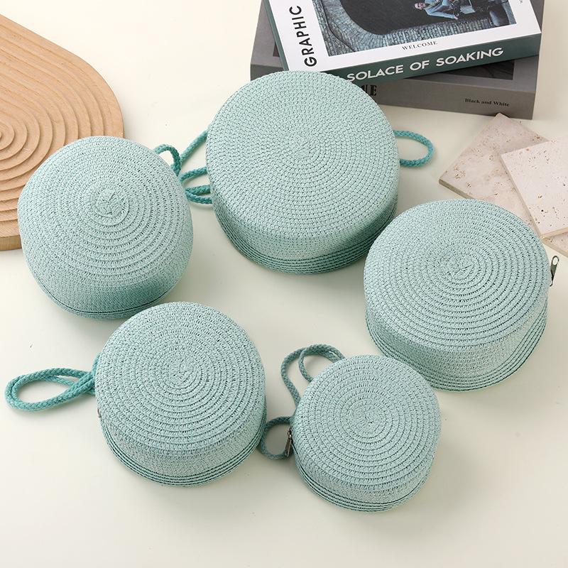Straw bag seaside woven bag women's new light luxury straw woven round bag children's messenger bag beach vacation