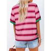 Womens Striped Contrast Color Loose Round Neck Short Sleeve Casual T Shirt