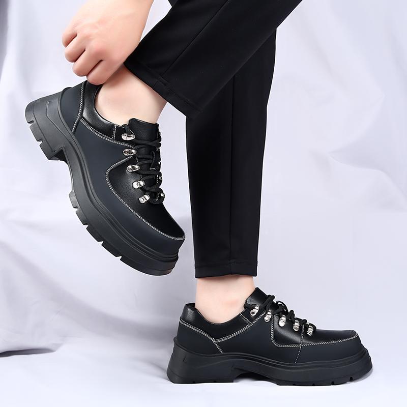 Fashion Luxury Brand Men Genuine Leather Thick Bottom Oxfords Shoes Casual Business Derby Loafers Classic Round Toe Formal Dress Shoes