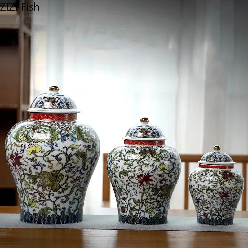 Enamel Color Ginger jar Vintage Ceramic Jars Blue and White Porcelain Tea Caddy Classical Storage Tank Cosmetic Containers