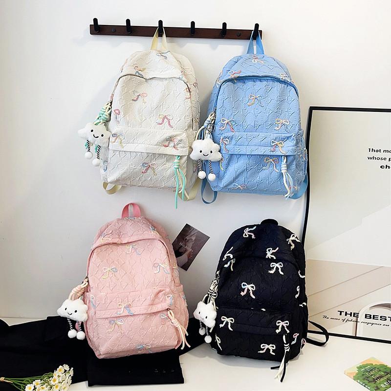 Casual Bow Girls Shoulder Bag Soft Nylon And Stitching Details Travel School