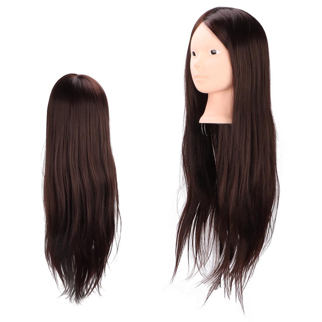 Langhaarige braune Schaufensterpuppe Kopf Hochtemperatur Synthetisches Haar Styling Übung Trainingskopf für Schönheitslehrer Studenten
