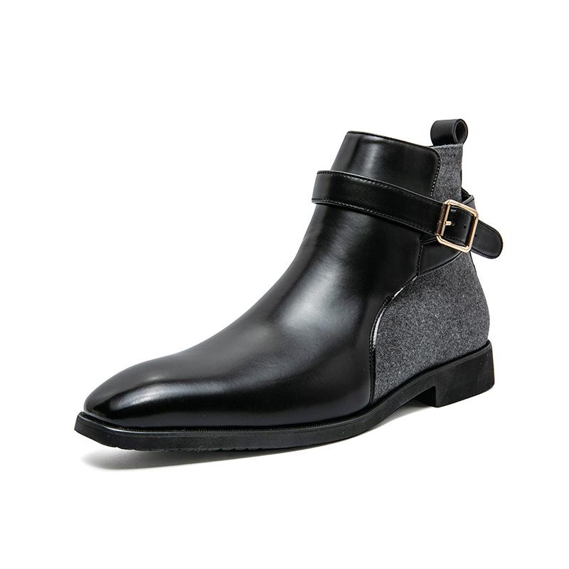 Men's Large Size Autumn-Winter Patchwork Leather Ankle Boots - European American Fashion Slip-On, British Business Formal Style, Size 48