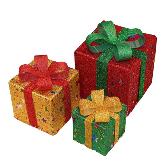 Christmas Light Gift Box Ornaments Set Holiday Cheer Glowing Lights Festive Holiday Tabletop Mantel Party Decor for Indoor Outdoor