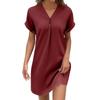 Women's Fashion V-neck Solid Color Pullover Casual Button Dress