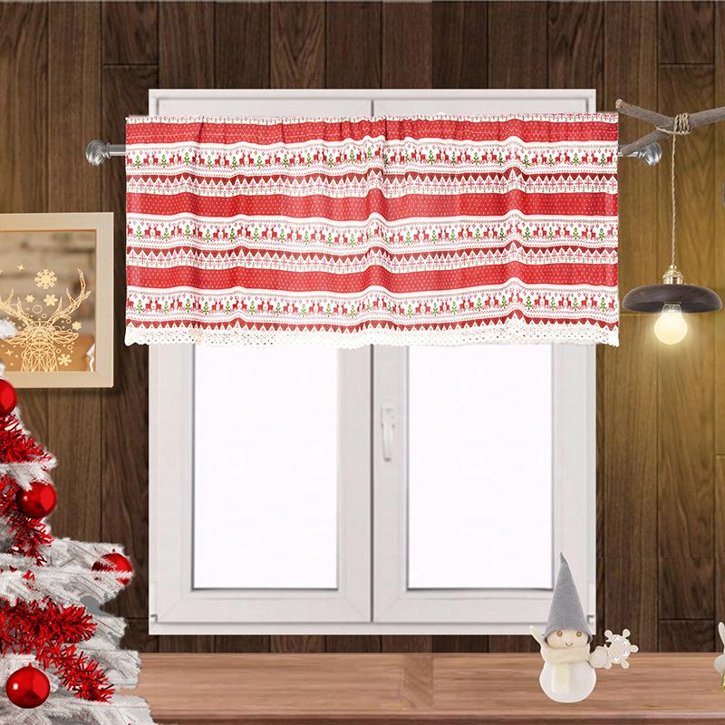 Christmas Elk Short Curtain Finished Kitchen Curtain Short Curtain Linen Through Rod Curtain Window Mantle Curtain