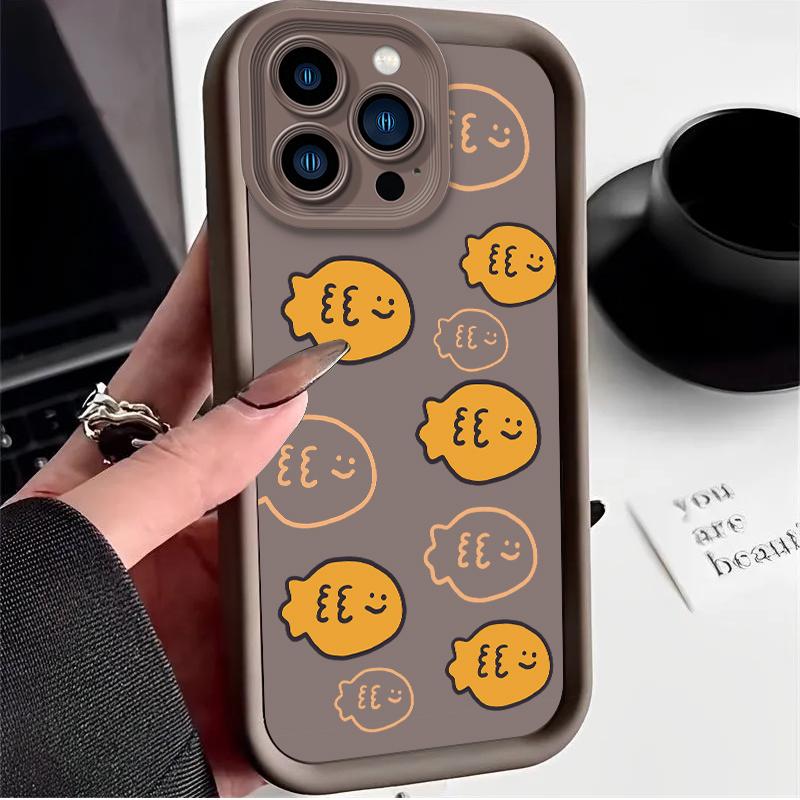 Korean Ins Style Cute Cat Fish Plain Phone Case for iPhone 17 Air 16 E 15 14 Plus 13 12 Mini 11 Pro Max Liquid Silicone Cover