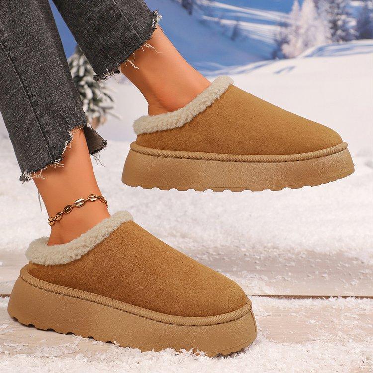 Women's padded lining soft thick bottom heightening home outdoor thickened warm lightweight comfortable one-step cotton shoes snow boots slippers