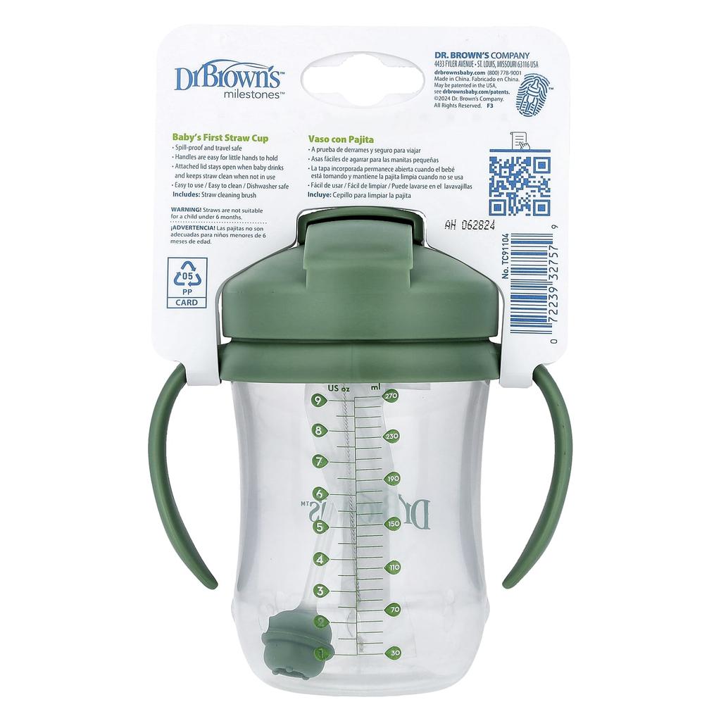 Dr. Brown's First Straw Cup for Babies, 6+ Months, Olive Green, 9 oz (270 ml)