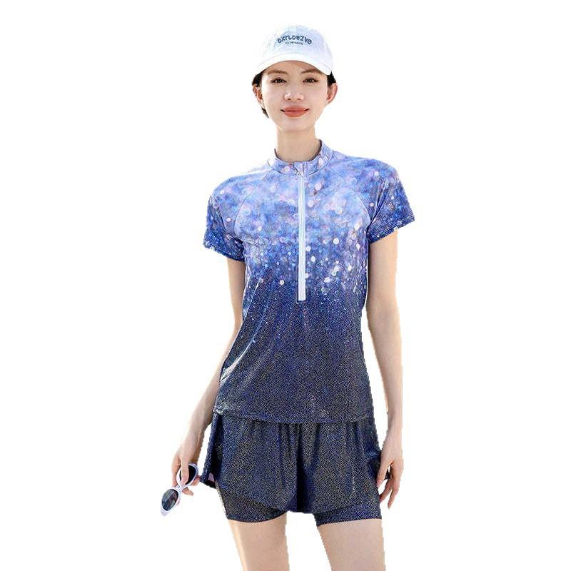 Womens 3-Piece Modest Swimwear Set With Shorts Light Compression Fit Quick-Dry Nylon Hot Springs Beach Vacation