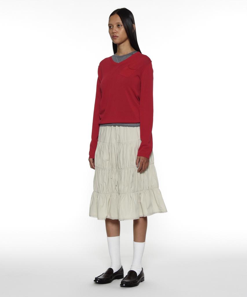Partimento Woman Pwc Lace Trim Tiered Midi Skirt_Beige