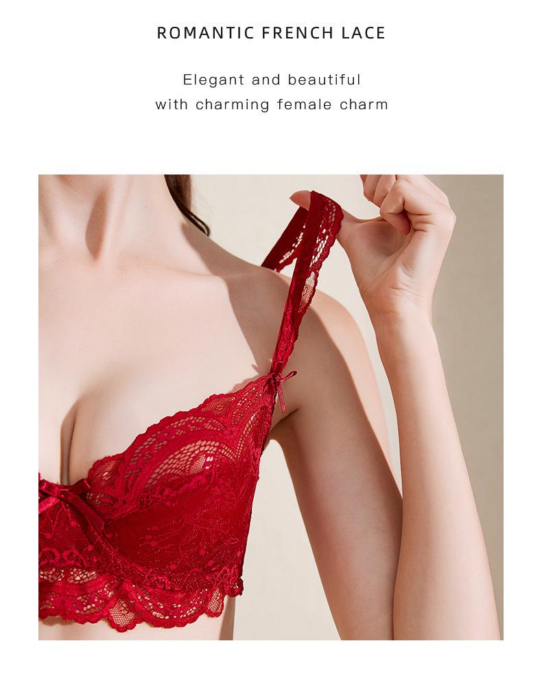 Women's Year of the Rat Red Lingerie Set: Bridal Push-up Bra & Panty, Side Support, Anti-Sagging, Sexy Thin Design
