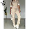 Damesmode Casual Zomer Lente Kleurblok Print Korte Mouw Ronde Hals Broekpakken
