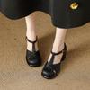 Krazing Pot Sheep Skin Round Toe Size 41 Thick Round High Heels Buckle Straps Hollow Platform Gladiator Autumn Pumps