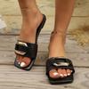 Fashion Luxury Gold Metal Decoration Slides Women Square Toe Flat Heels Slip On Sandals Size 43 Fashion Beach Sandals Women 2025 Summer