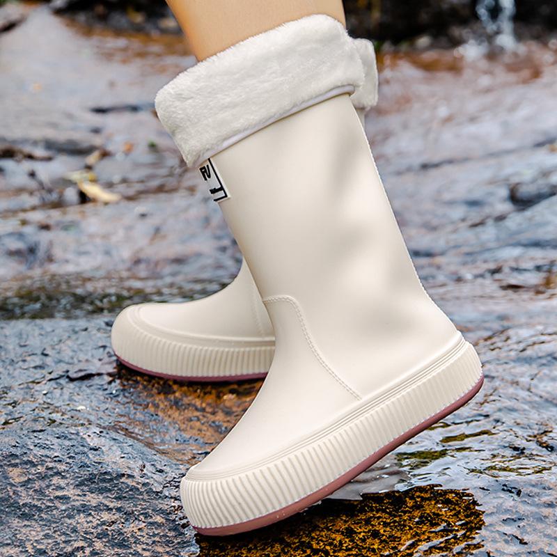 New Fashion High Tube Thick-soled Rain Boots Women's Outer Wear Bundle Non-slip Water Shoes Warm Rain Shoes Waterproof Glue Shoes Fashion