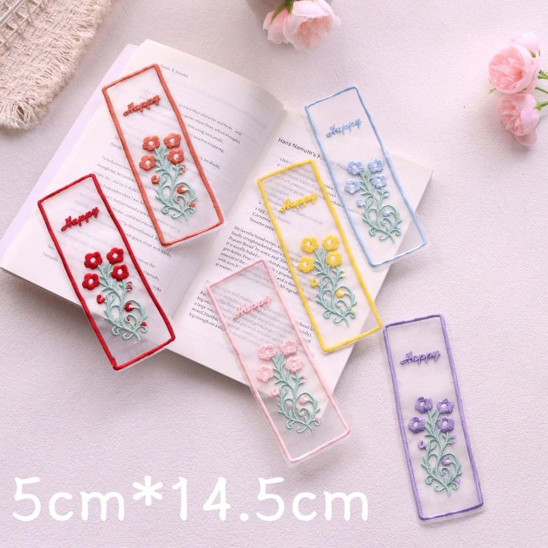 1Pcs Floral Embroidery Rectangular Bookmarks Creative Transparent Organza Bookmarks Office School Supplies Cute Student Gift