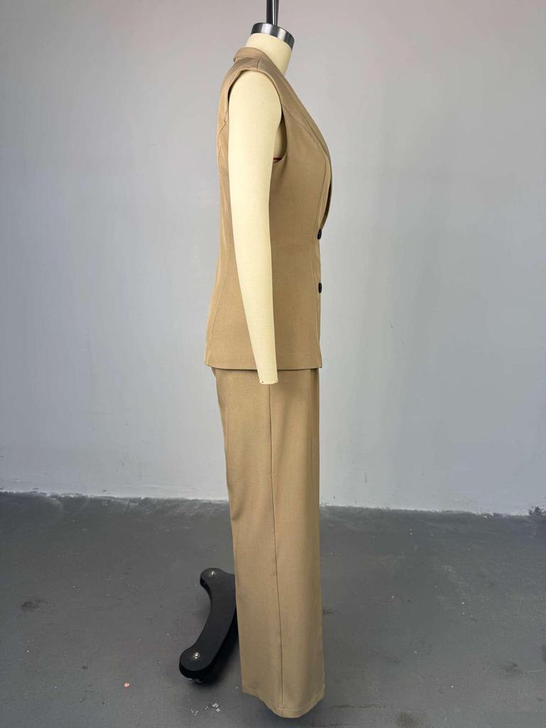 2025 Sommer Damen Doppelreiher Weste und Hose mit hoher Taille Set