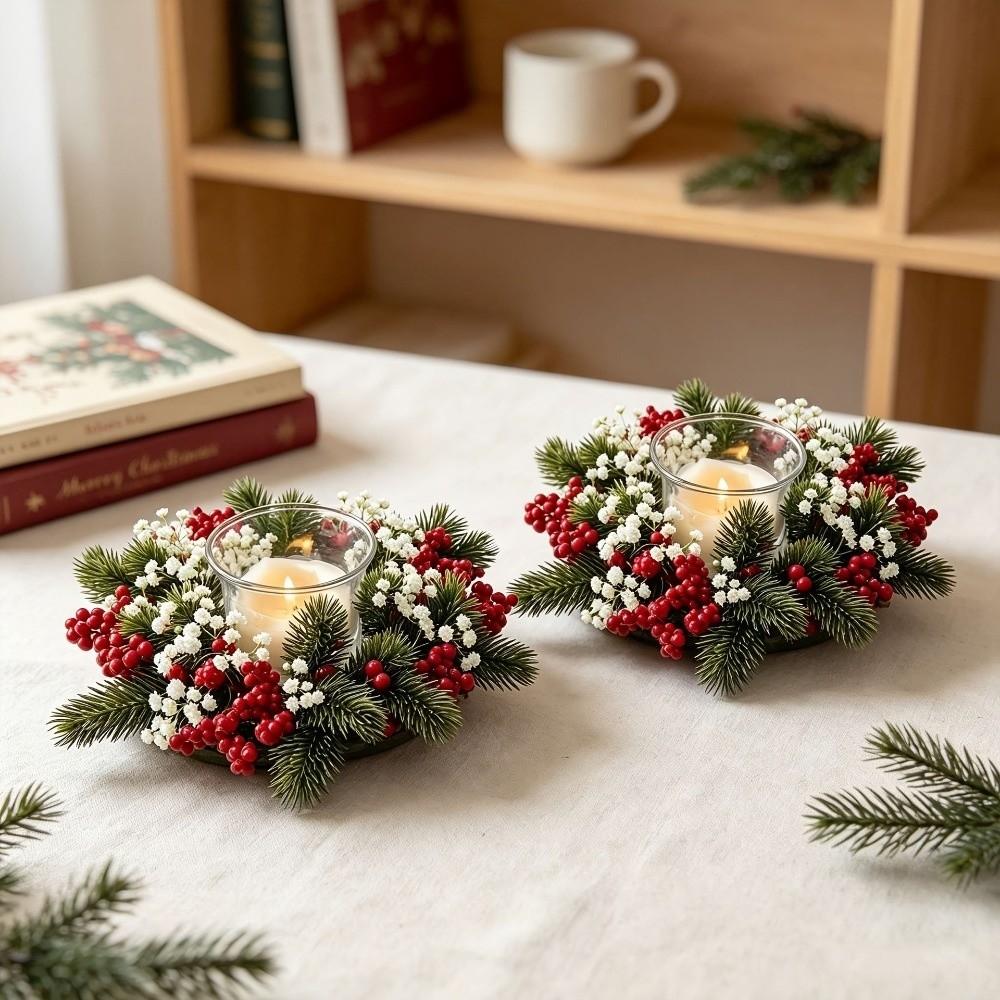 Red Berries Christmas Wreath Artificial Pine Holiday Centerpiece Christmas Table Decor