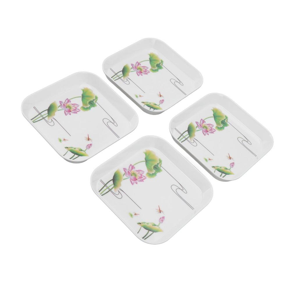 4Pcs Raised Anti-spill Edge Snack Plate Food Grade Melamine Food Dish Snack Platter Snack Serving