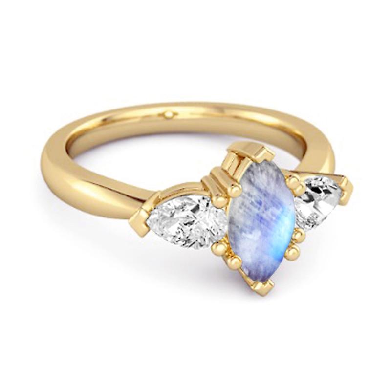 Moonstone Trio Stone Tapered Ring - 925 Sterling Silver Gold Vermeil
