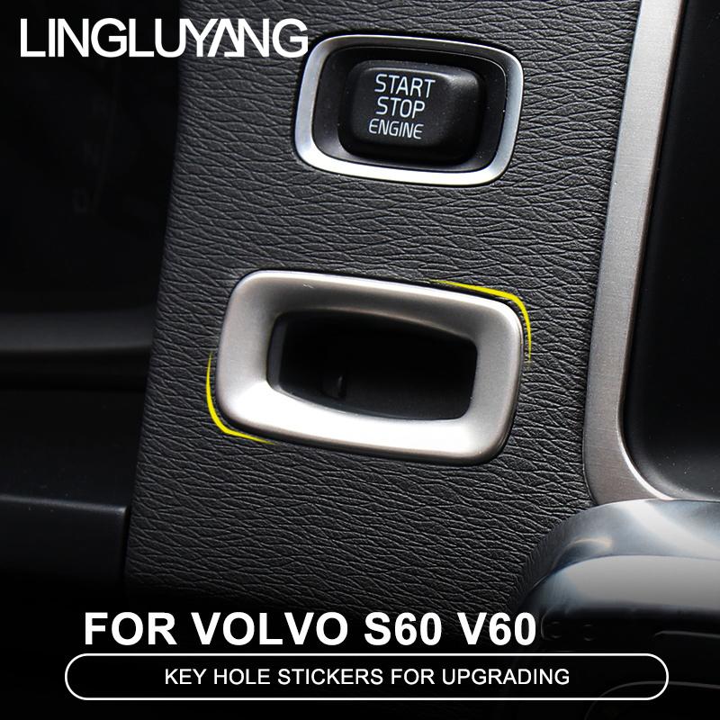 Spezielle Auto Innenraum Schlüssellochblende Dekorabdeckung Zierleiste Edelstahlstreifen Schlüsselanhänger 3D-Aufkleber für Volvo S60 V60