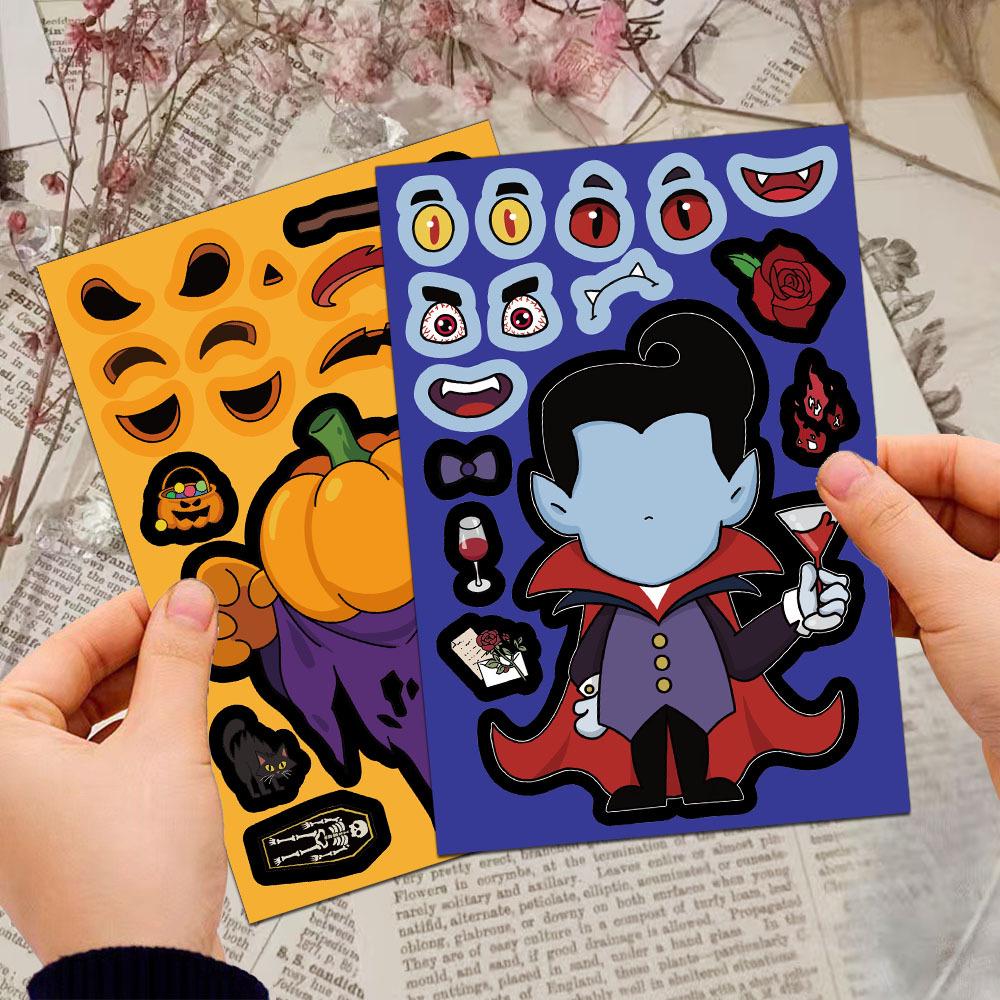 8-Sheet Cartoon Halloween Face-Changing Stickers for Phone Cases & Laptops