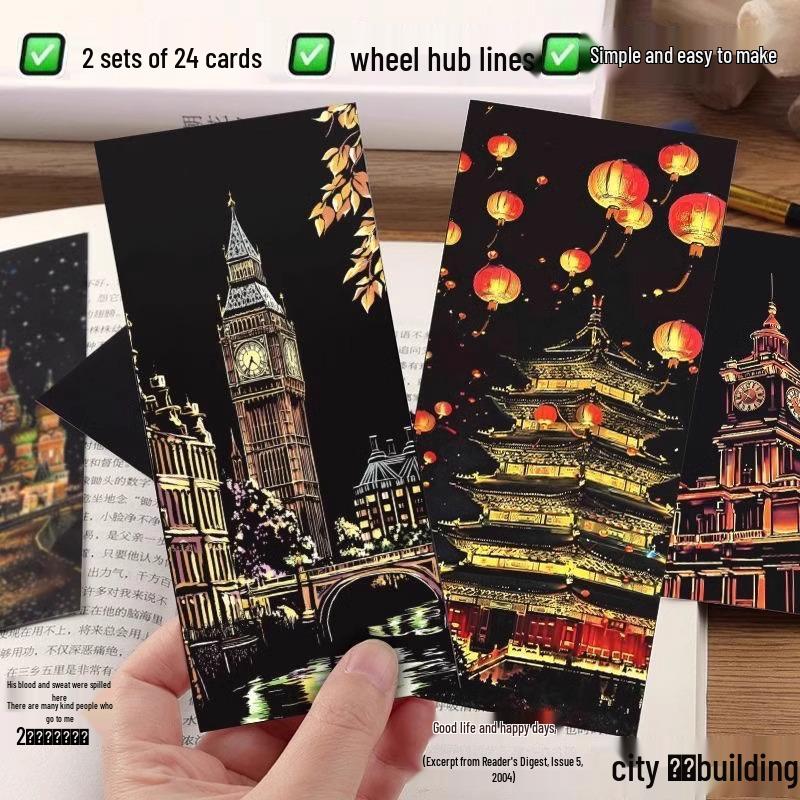 Night View City & Castle Scratch Art for Adults and College Students - Decompression Painting Paper