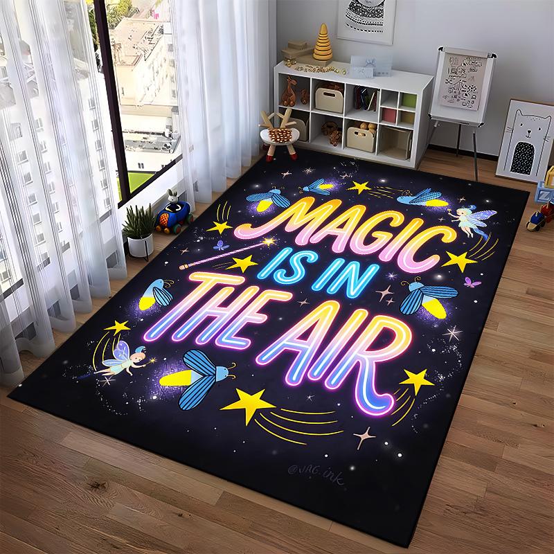 Magic Is in the Air Neon Letters Carpet with Stars and Fairy Design Suitable for use as an anti-slip for living room bedroom sofas