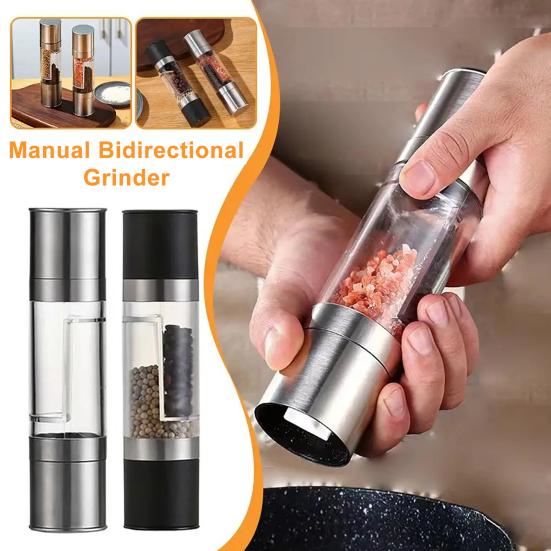 2-in-1 Salt And Pepper Grinder Set Adjustable Coarseness Manual Spice Mill with Glass Jar Stainless Steel Refillable Kitchen Shaker Bottle