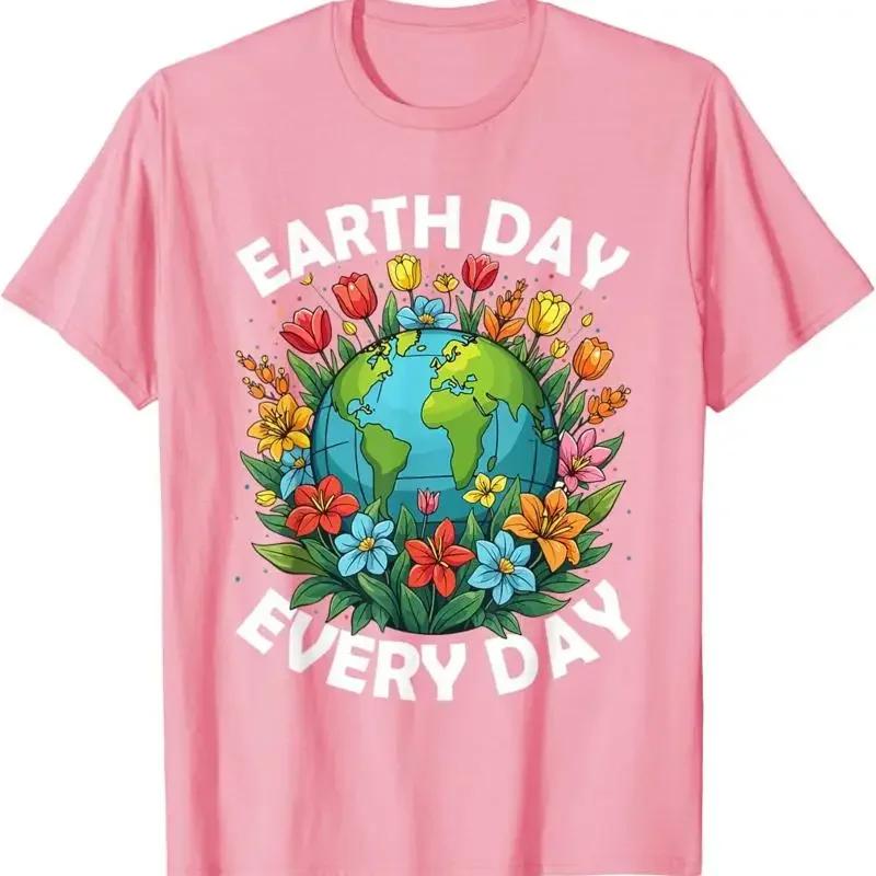 Earth Day Every Day Globe Flowers Graphic Cotton Short Sleeve Crew Neck T Shirt S
