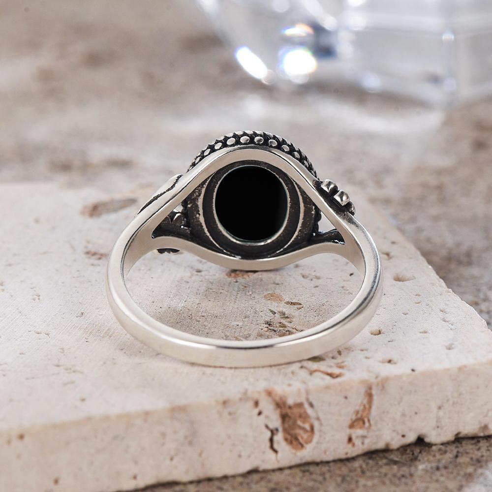 Vintage 925 Sterling Silver Natural Black Onyx 8*10mm Ring Flower Shaped Tiger's Eye Ring Fine Jewelry Finger Ring For Women
