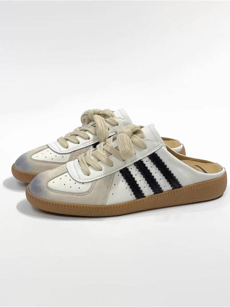 Retro old polished flat-bottomed bag head half slippers women's 2025 new versatile outer wear comfortable no heel white shoes