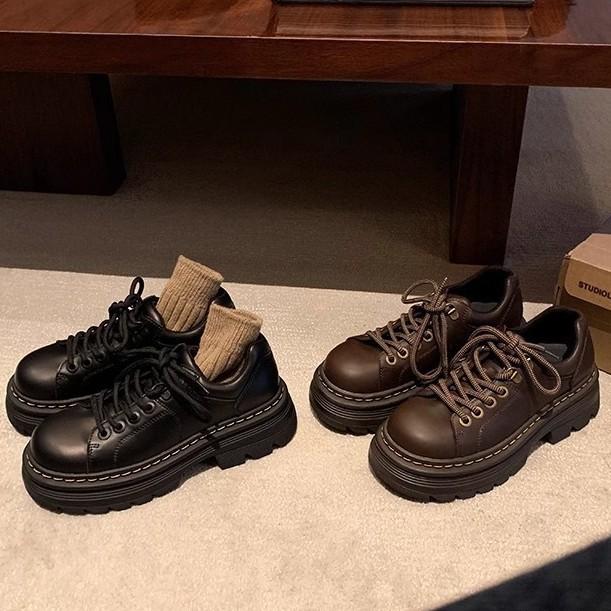 Traube Mutter neuer klassischer britischer Stil Schnür-Slipper runde Zehen vielseitige Einzelschuhe niedriger Absatz Derby kleine Lederschuhe Damen