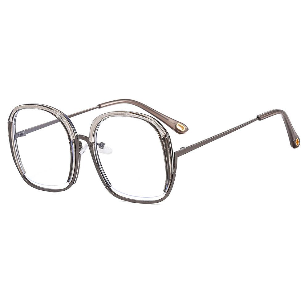 Personalized Round Large Frame Flat Mirror, Metal Anti-Blue Frame Glasses