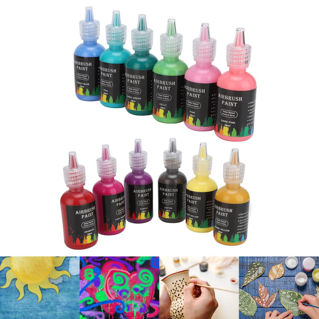 Vopsea cu cerneală în 12 culori, vopsea lichidă DIY, pentru vopsea cu aerograf, cerneală artistică, pentru meșteșuguri auto, țiglă, roci, 348 ml