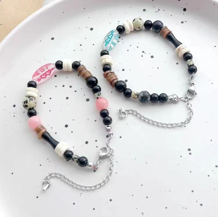 Blue Beaded Chic Bracelet For Couples Copper Material With Plated Finish