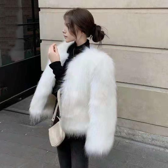Women's Faux Fur Jacket Autumn Winter Warm Loose Plush Coat Casual Female Furry Cardigan for Street Office Date