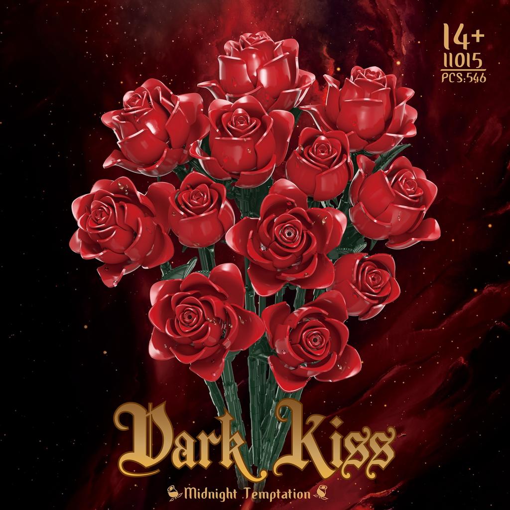 546 Pcs Dark Kiss Series Red Rose Preserved Building Blocks Flower Home Decor Kit Kid Girls Toy Valentine'S/Mother'S Day Gifts