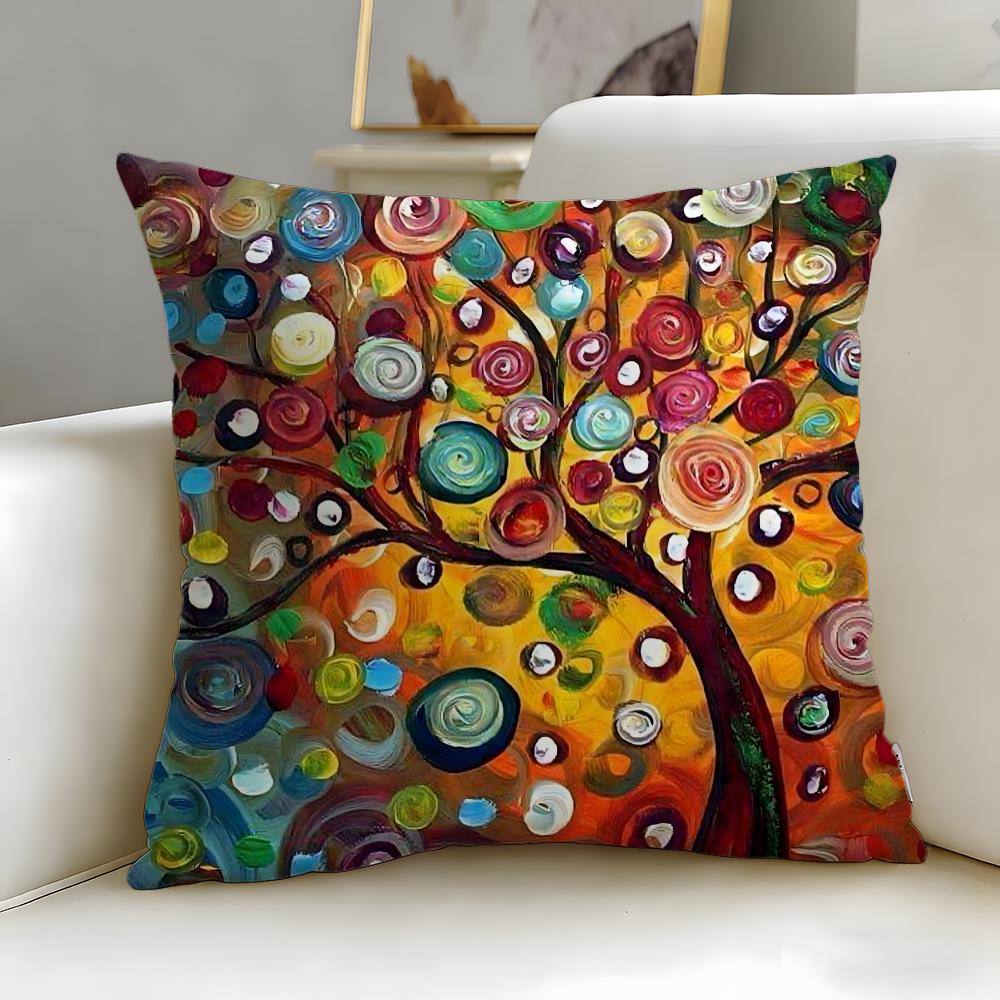 classic theme Colored Tree Cushion Cover Soft EasyWash Pillow Case Versatile for Couch Bed Travel and Office