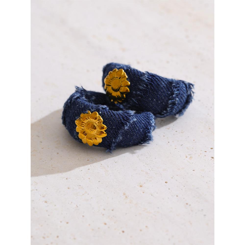 Eetit Creative Blue Denim Flower C Shape Hoop Earrings Women Stainless Steel Popular Jewelry Autumn & Winter New 2025 Wholesale