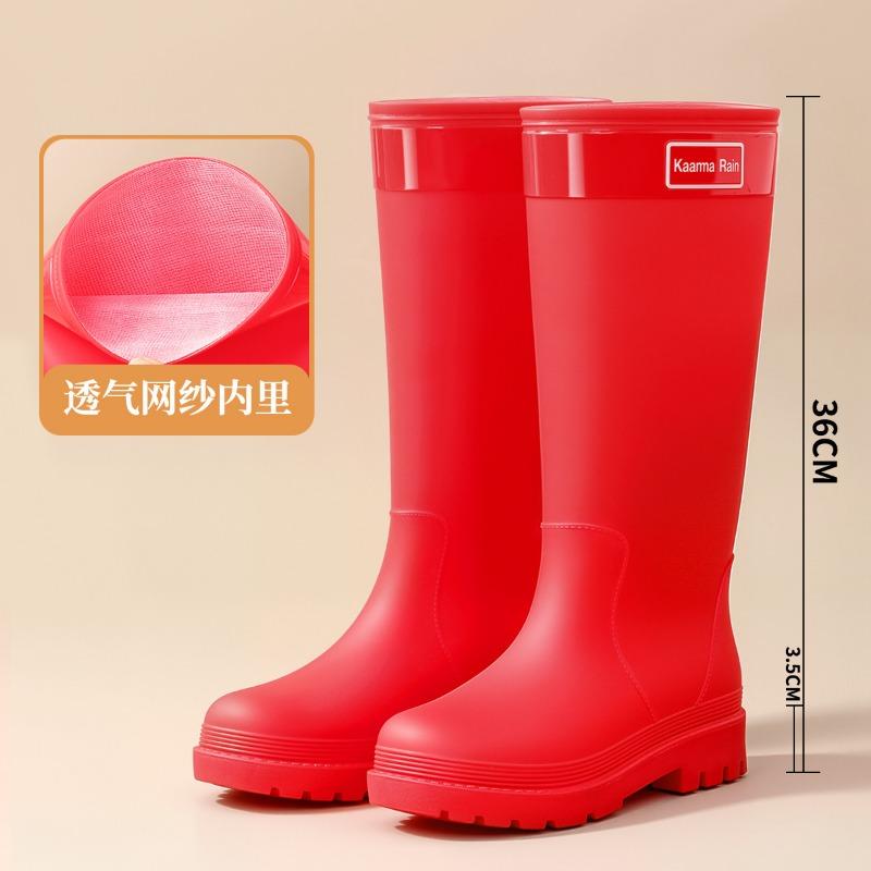 Women's extra high cm medium and big red rubber shoes wedding shoes women's shoes urban commuter water shoes sweet sa long tube rain shoes
