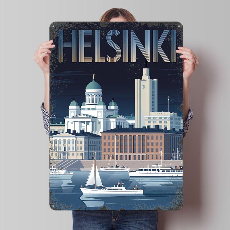 

Helsinki Cityscape Travel Tin Plaque Poster Customized Wall Art Retro Vintage Metal Signs for Man Cave Home Decoration Luxury 7.9x11.8In(20x30cm)