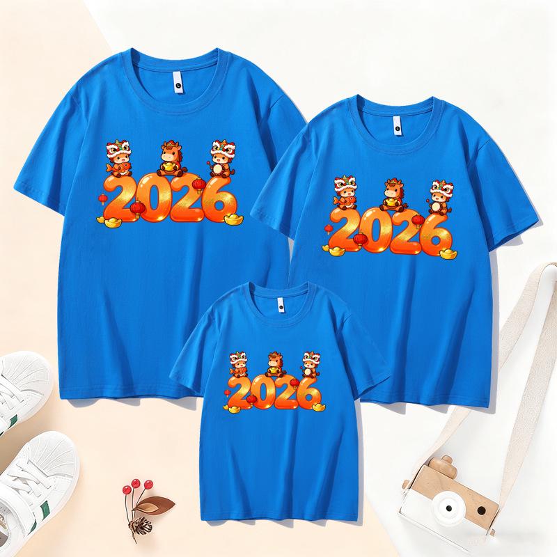 2026 Year of the Horse Red Family T-Shirt Set: Parent-Child Short-Sleeve for Chinese New Year Festive Photos