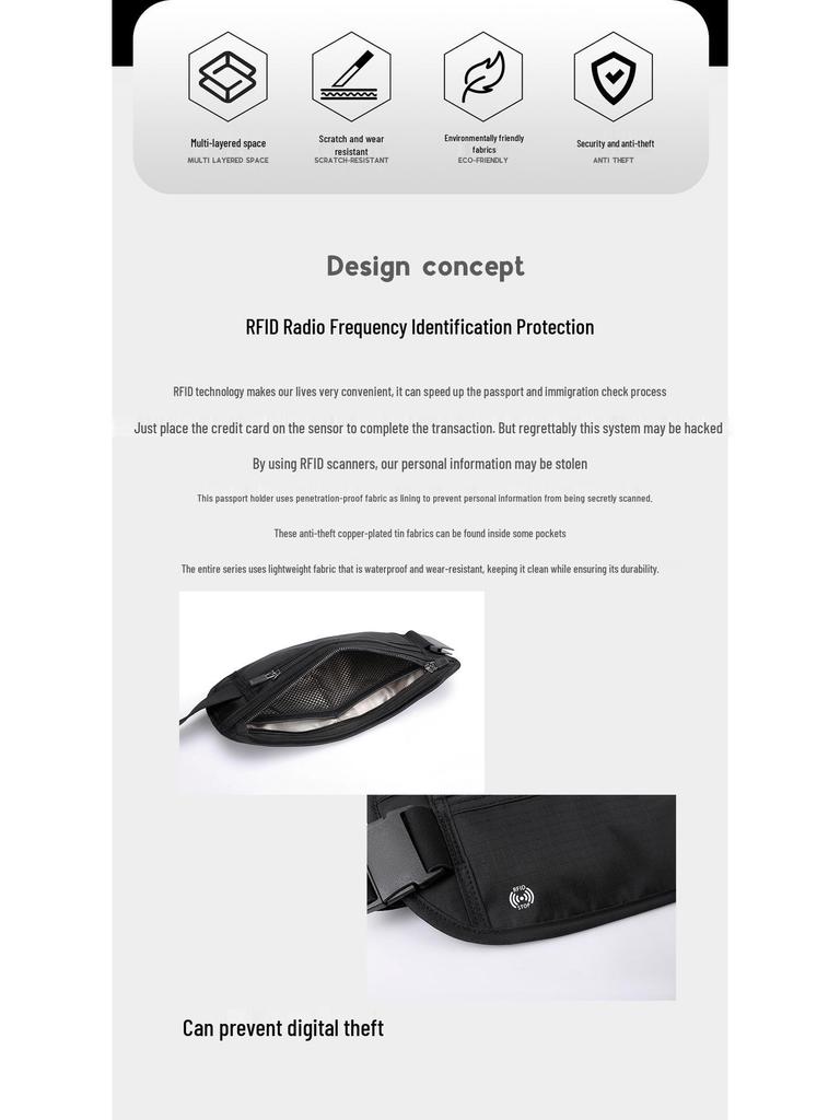 RFID Anti-Theft Waterproof Passport & Phone Waist Bag