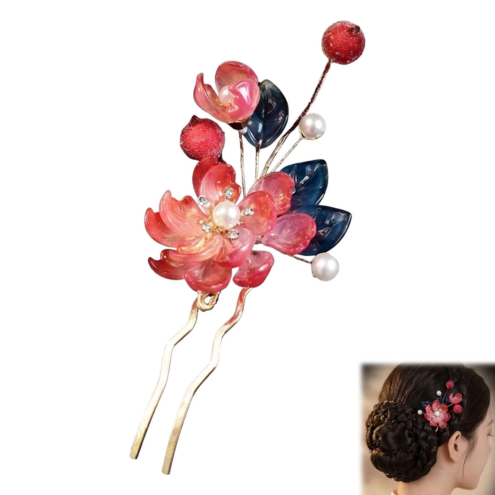 Peony Hairpin With Crystal Glass Material For Traditional Chinese Clothing a красный