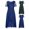 Women's V-Neck Floral Lace Chiffon Dress Short Sleeve Bridesmaid Formal Long Dress Flowy A-line Prom Cocktail Party Dress