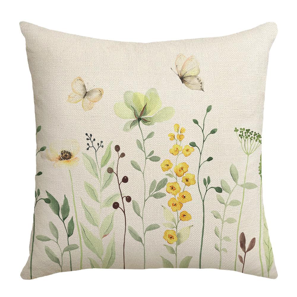 New Summer Throw Pillow Cover with Floral Letter Print Linen Throw Pillow Decoration Sofa Back Throw Pillow Cover